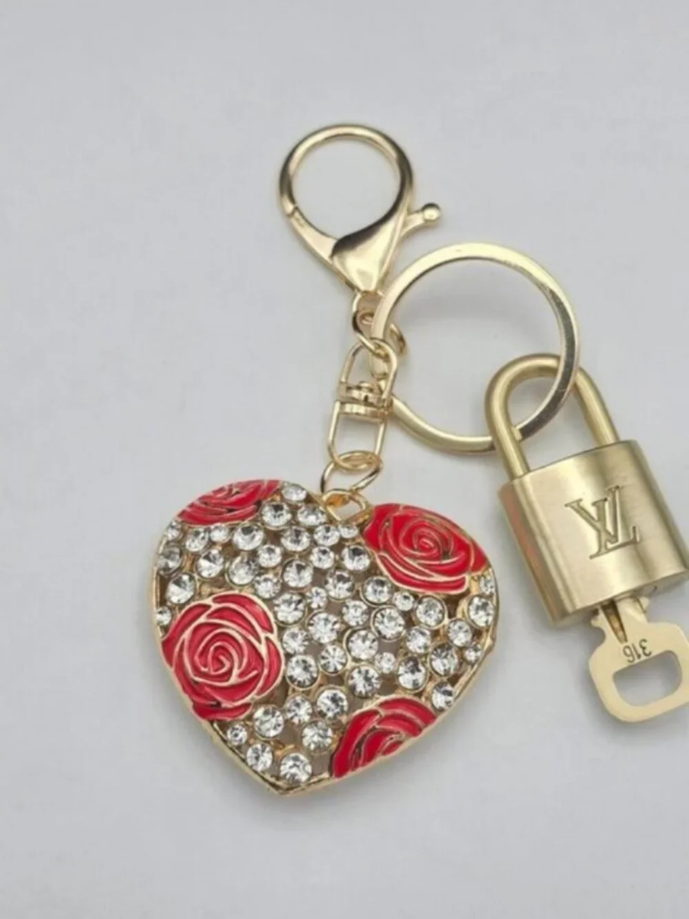 Louis Vuitton Authentic Gold Padlock 🔒Key + Unbranded Heart Keychain Bag Charm